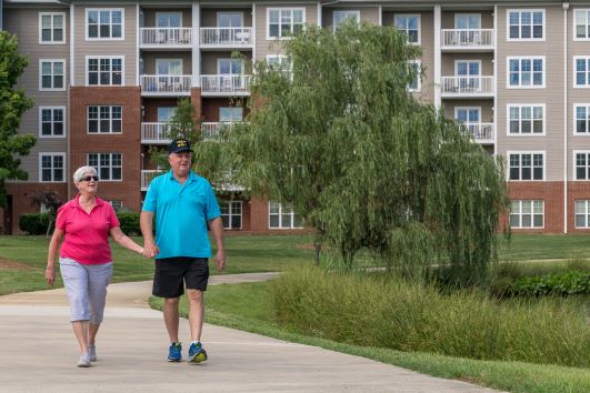 Couple waling outdoors 