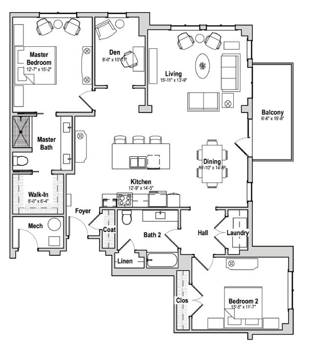 chestnut 2 bedroom floor plan with den