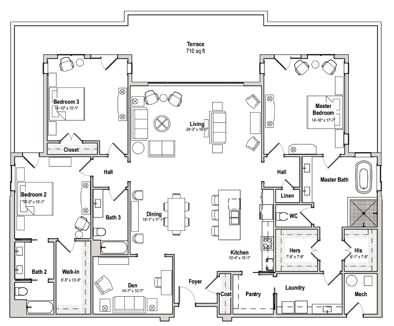 Cypress 3 bedroom floor plan with den