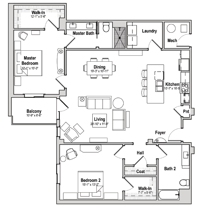 Tupelo 2 bedroom floor plan