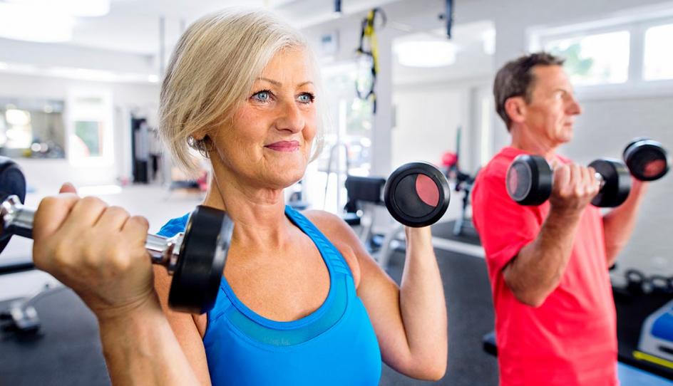 man and woman working out